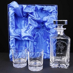 Decanter Gift Set In Blue Satin Box with FREE Text Engraving on Decanter